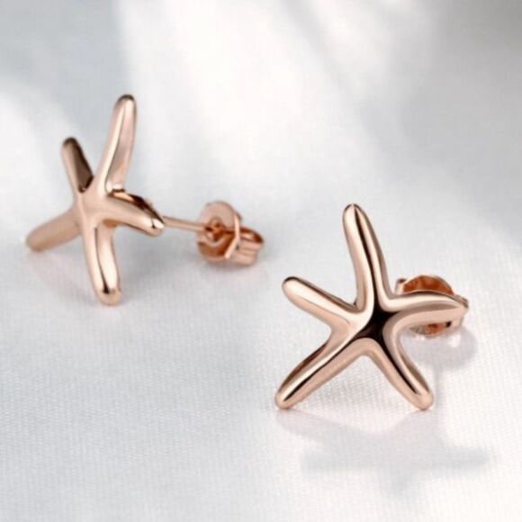 NWOT Unique Rose Gold Starfish Stud Earrings - Picture 5 of 6
